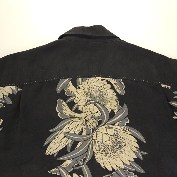 Tommy Bahama‎ Shirt Mens Large Black Floral Frond Hawaiian Wood Button 100% Silk - Picture 10 of 11